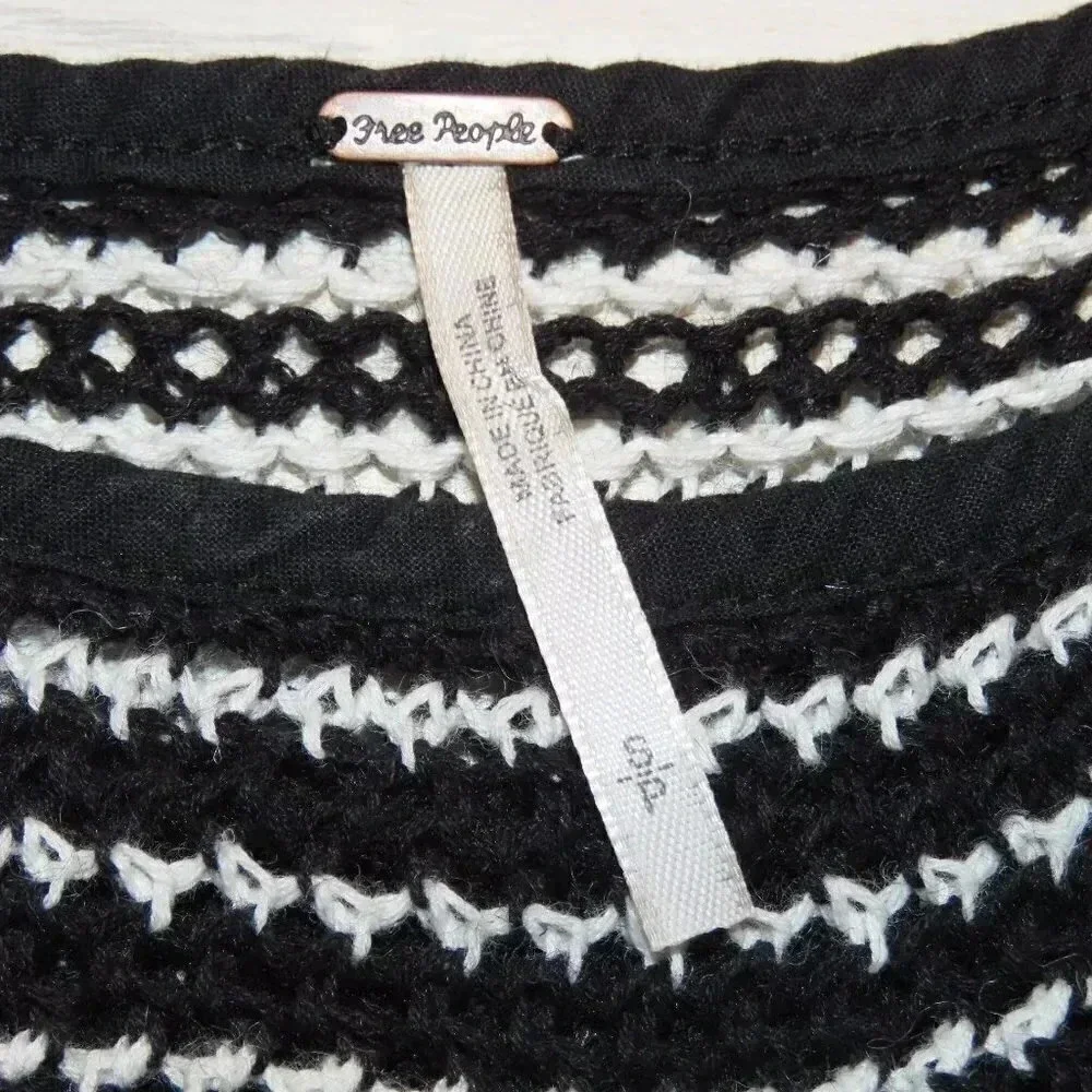Free People Soul Mate Crochet Pattern Black Waffle Knit Top Shirt Size Small